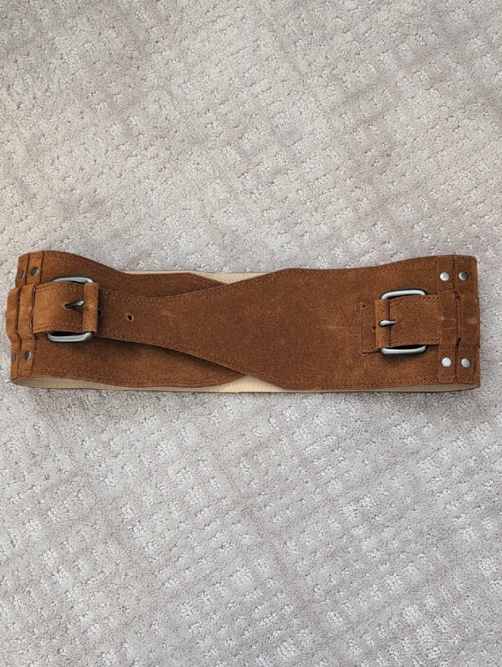Suede Wide Waist Belt in Cognac Brown